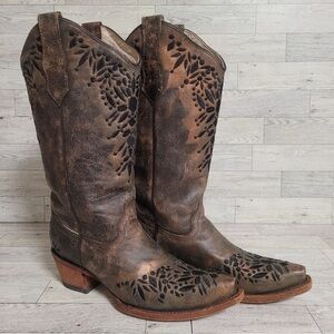 Women’s Circle G Shedron Copper Western Brown Leather Rodeo Cowboy Boots Size 8